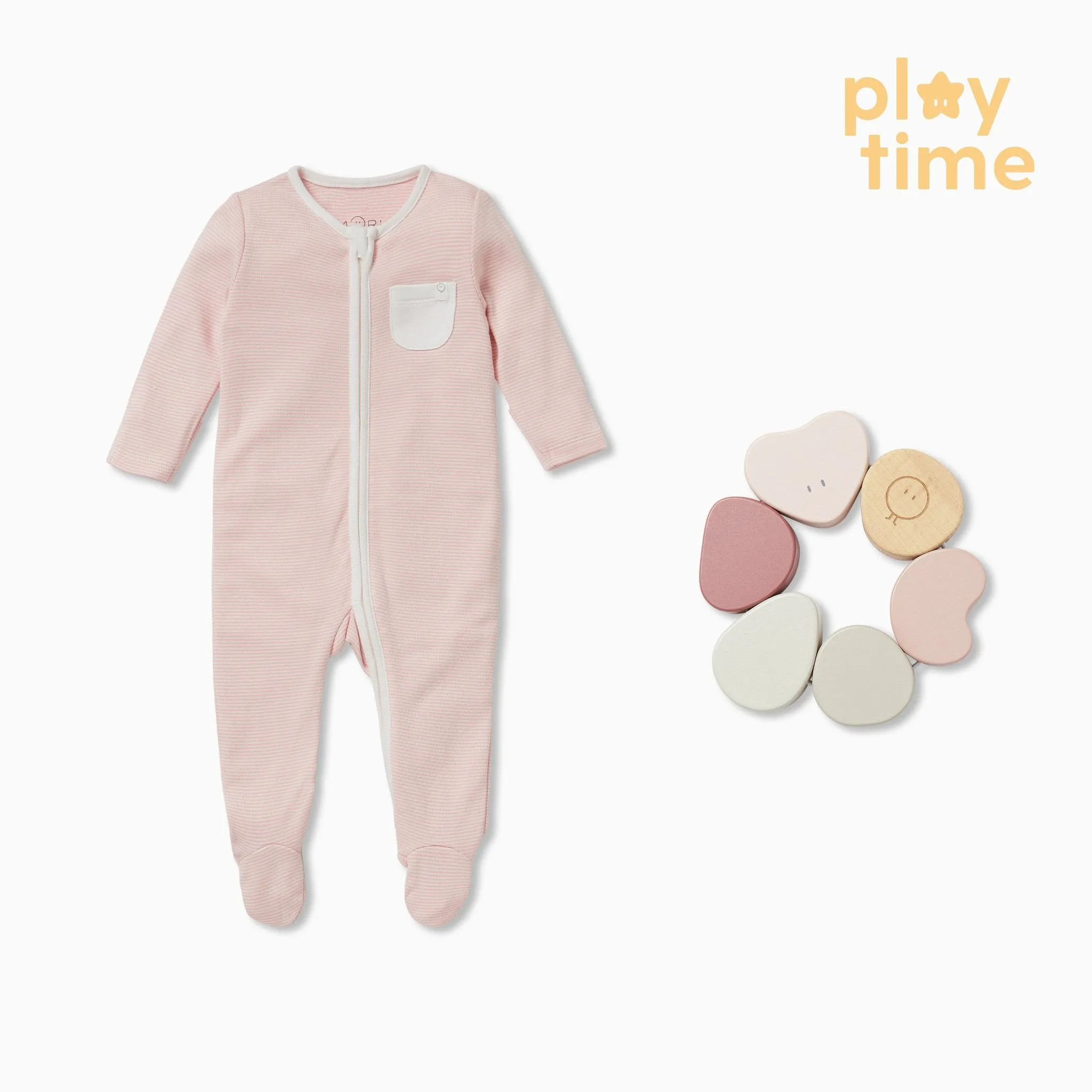 Grasping Toy & Clever Zip Baby Pajamas Set