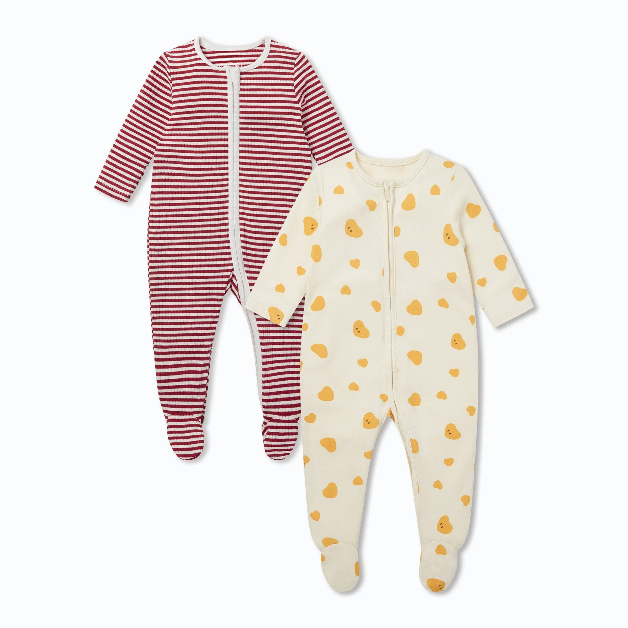 Hearts & Stripes Zip-Up Baby Pajamas 2 Pack