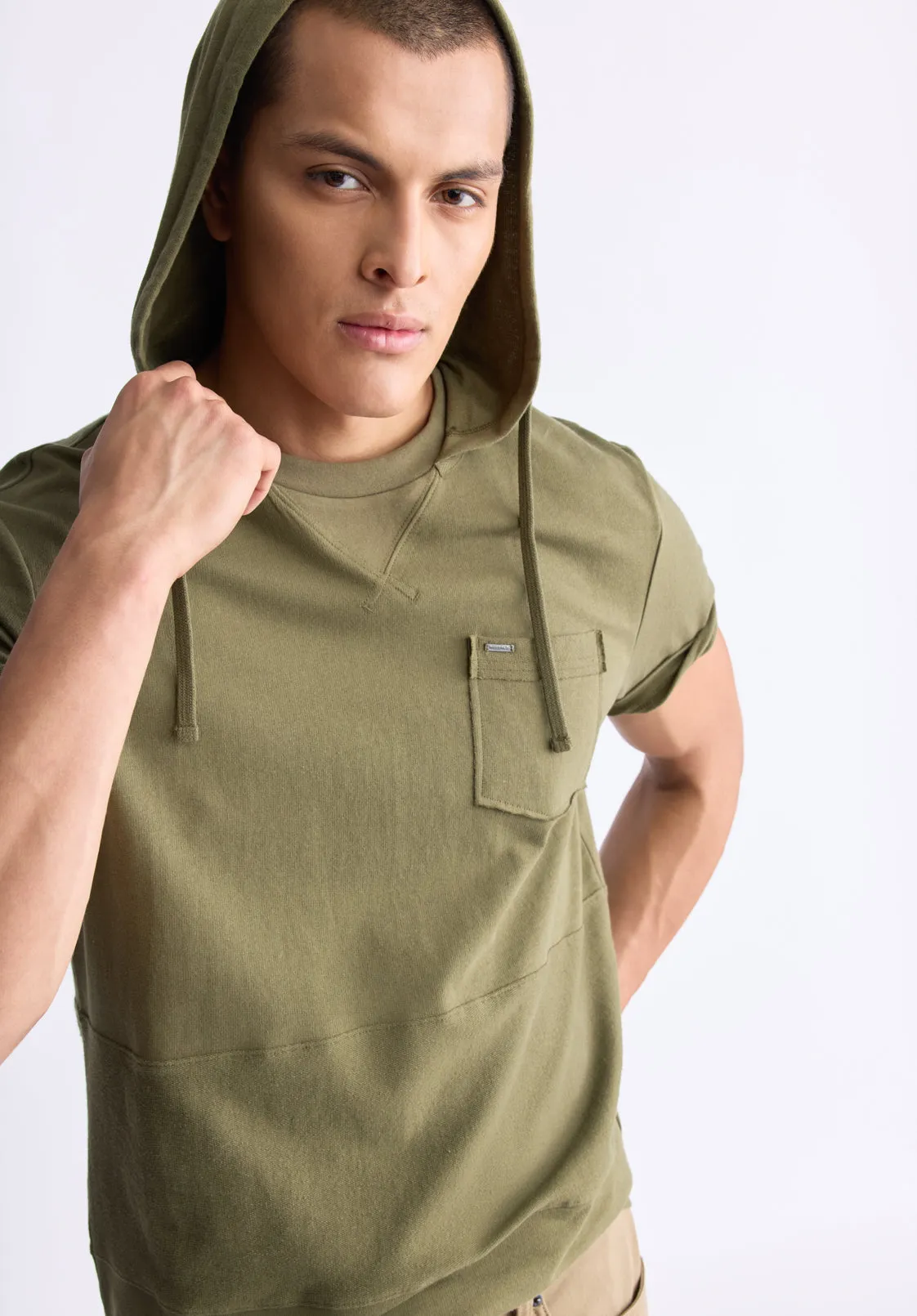 Katoni Men's Short-Sleeve Hooded T-Shirt, Burnt Olive - BM24524