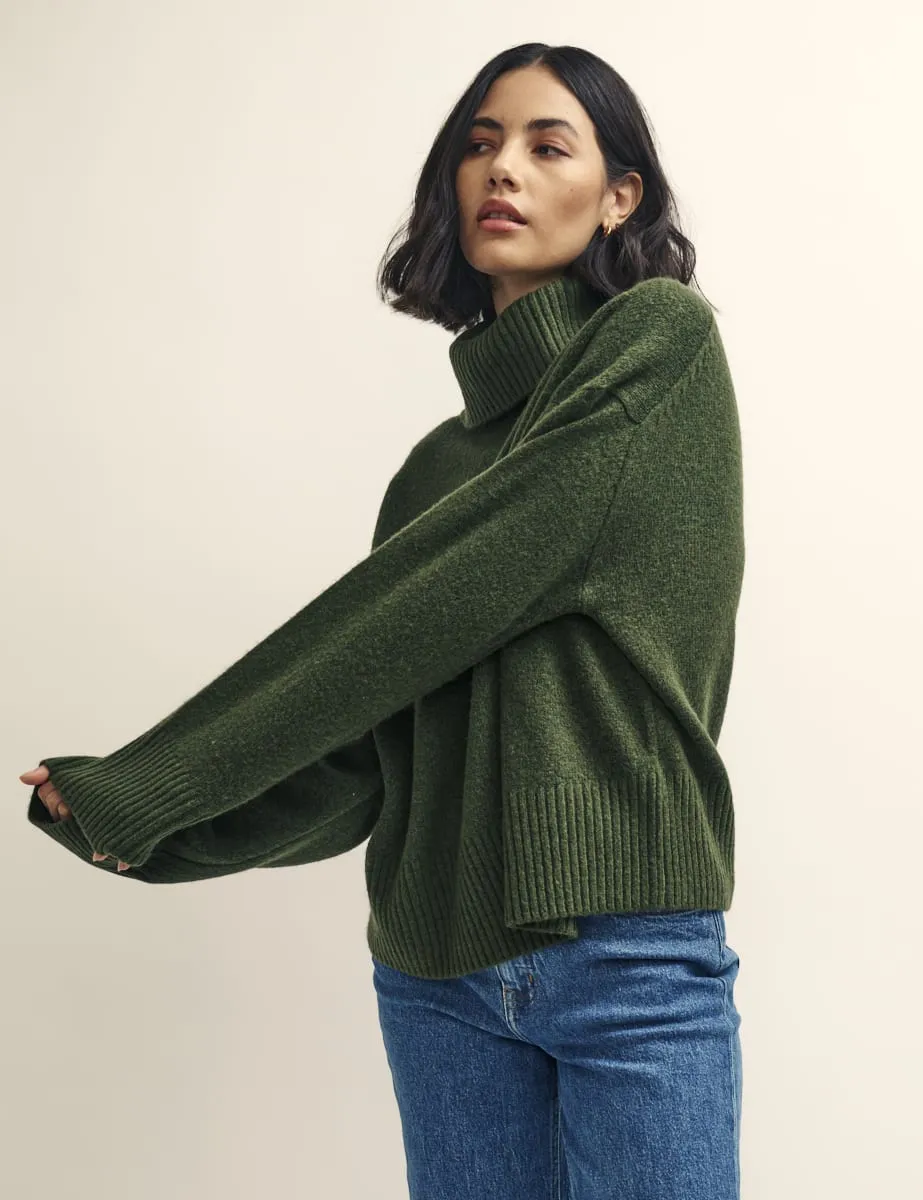 Khaki Green Knitted Roll Neck Jumper