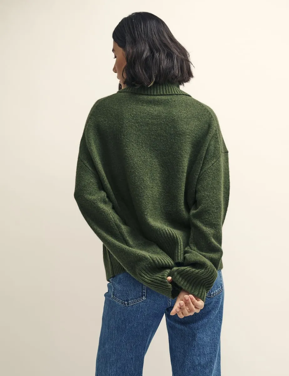 Khaki Green Knitted Roll Neck Jumper