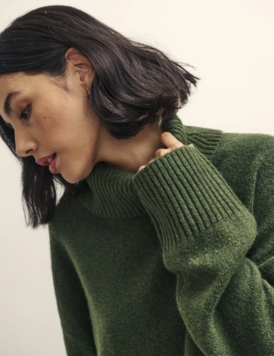 Khaki Green Knitted Roll Neck Jumper