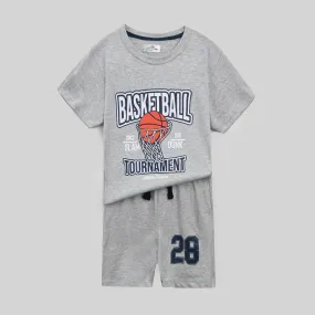 Kids Soft Cotton "Basketball" Printed Gray Suit