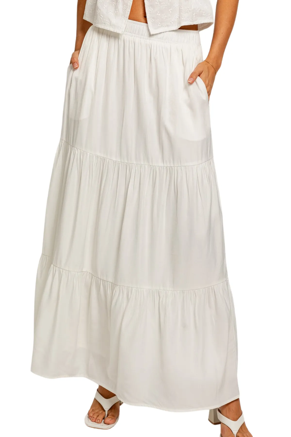 Leanna Tiered Maxi Skirt - White