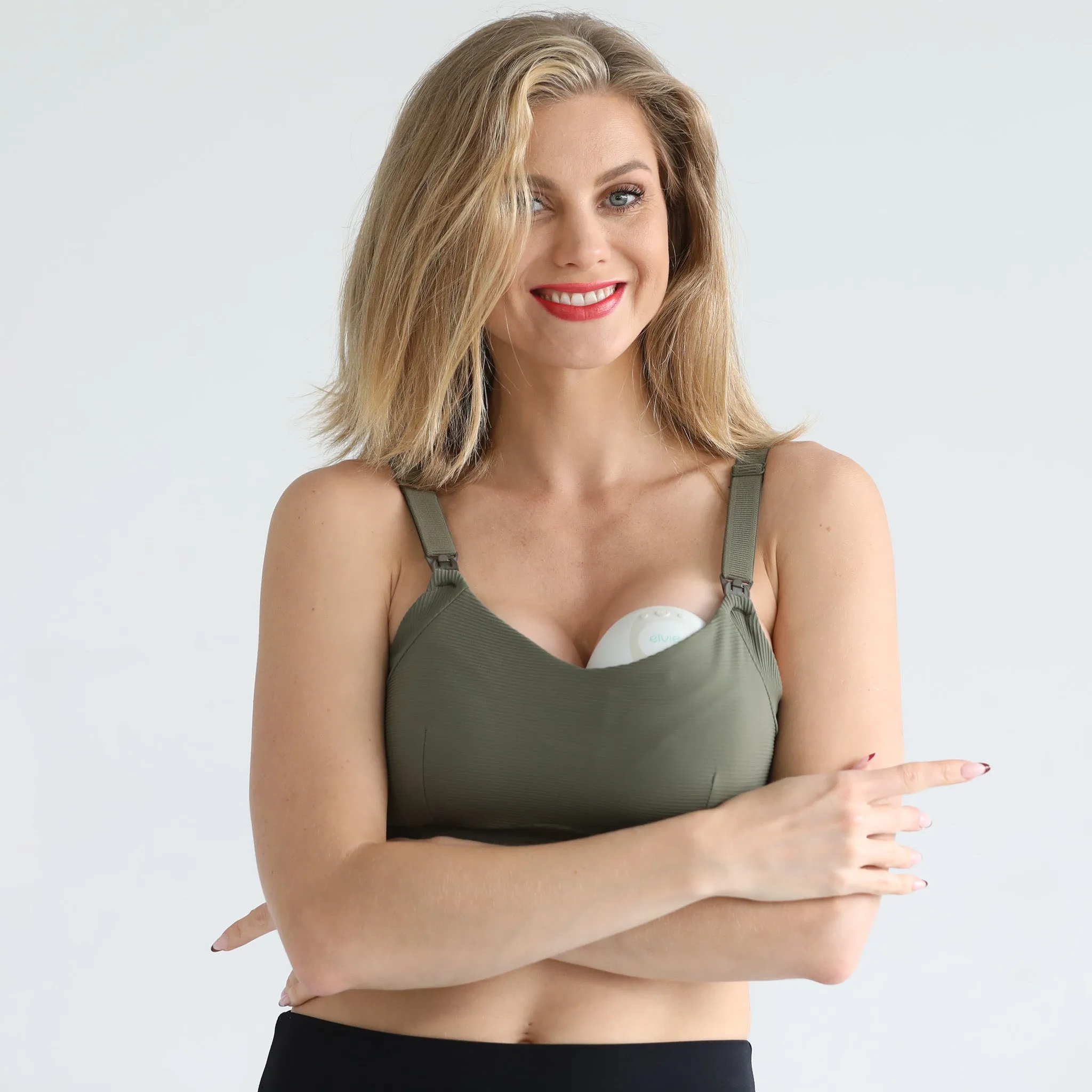 Maeve Run Times Sewn In Cups Nursing & Pumping Sports Bra (Dark Olive)