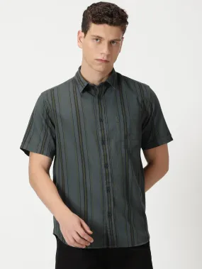 MEN'S DK GREEN STRIPE SLIM FIT SHIRT