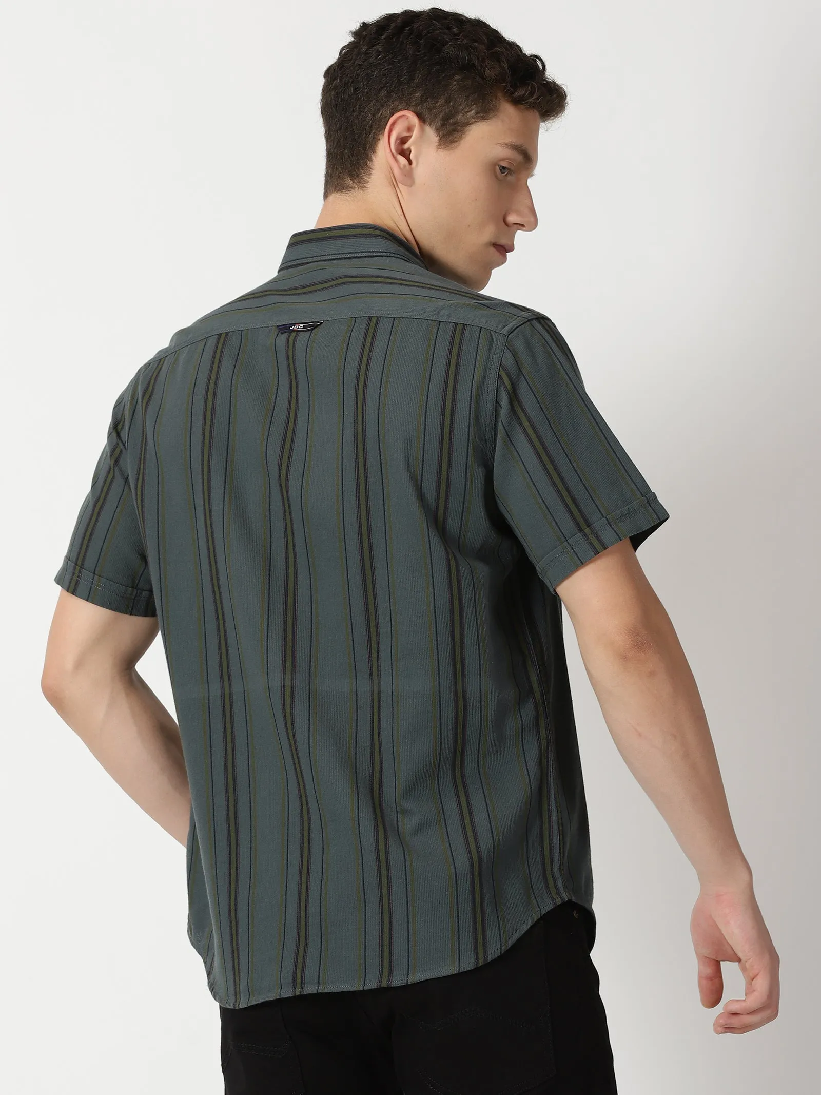 MEN'S DK GREEN STRIPE SLIM FIT SHIRT