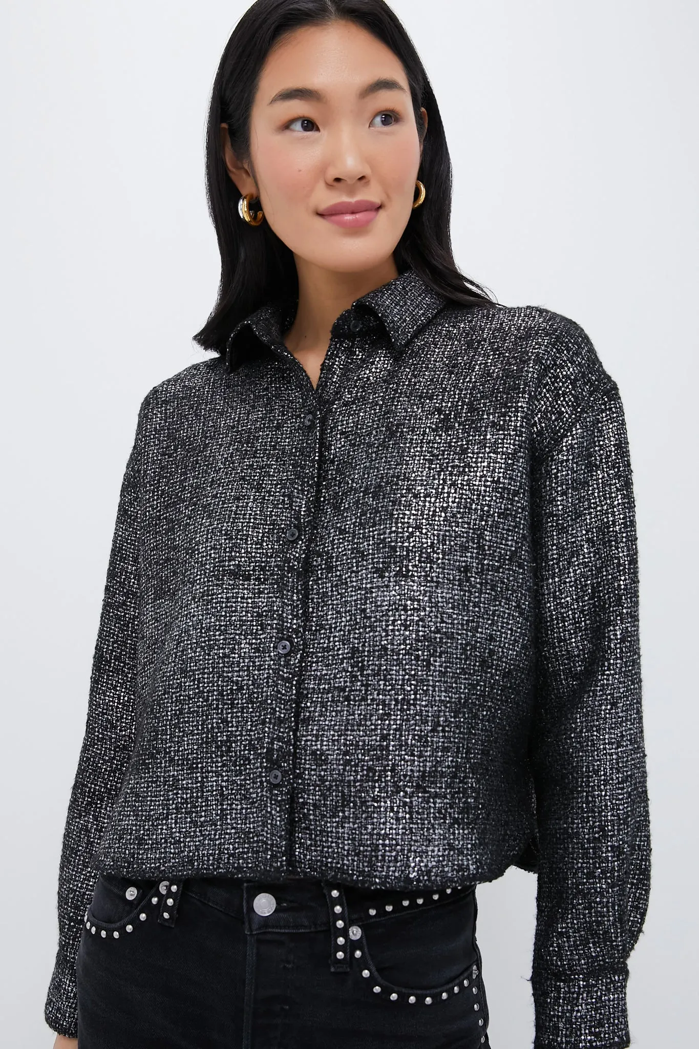 Metallic Tweed Cropped Jasper Button Down