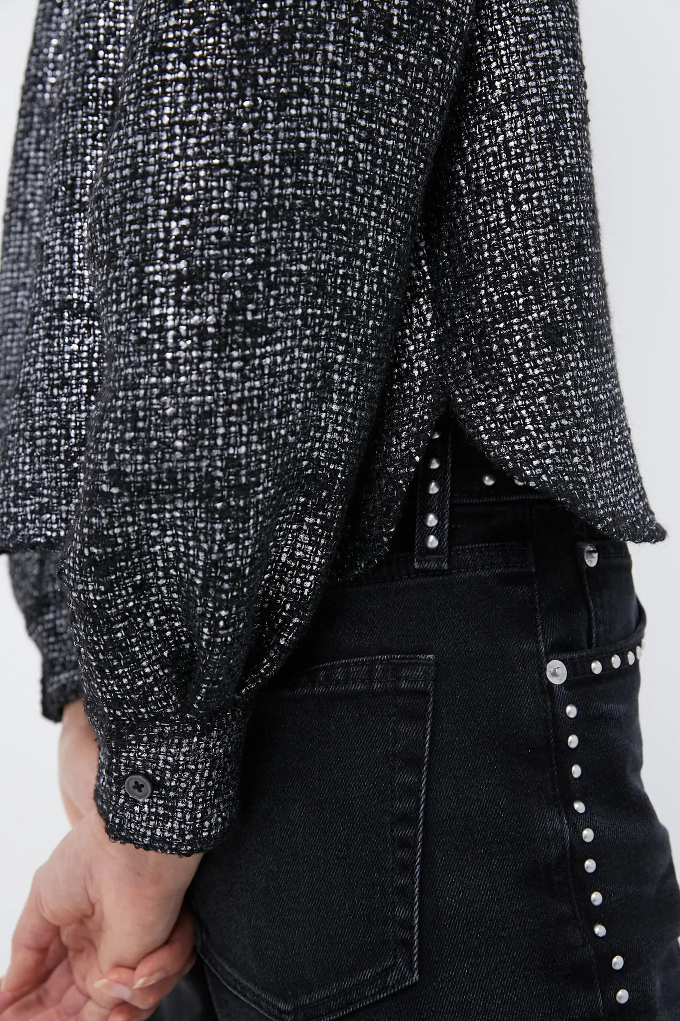 Metallic Tweed Cropped Jasper Button Down