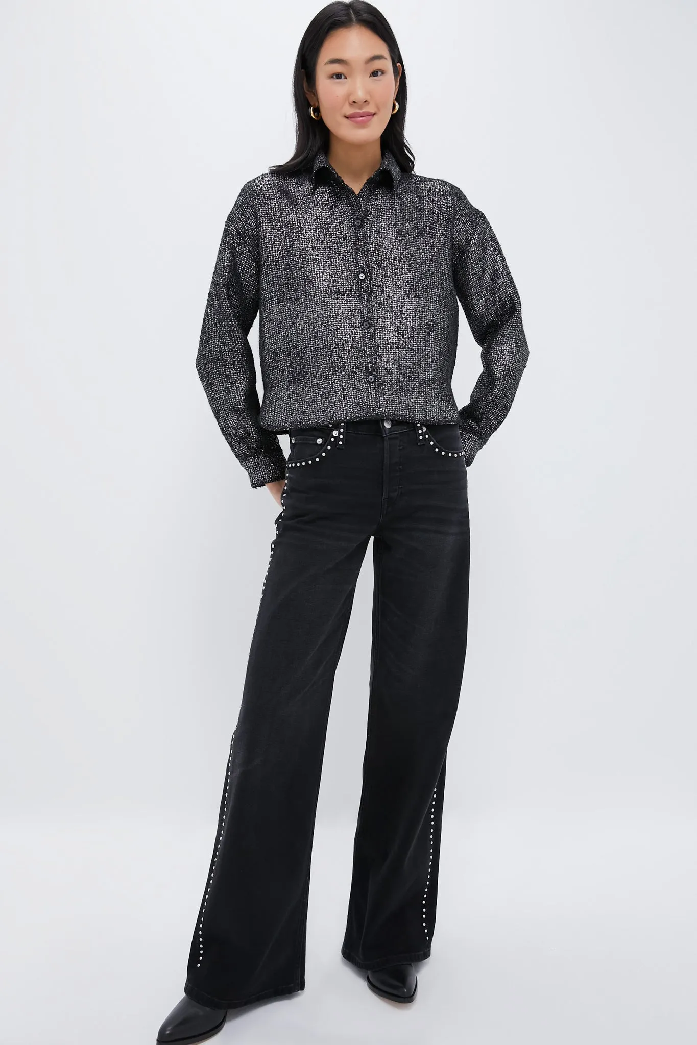 Metallic Tweed Cropped Jasper Button Down