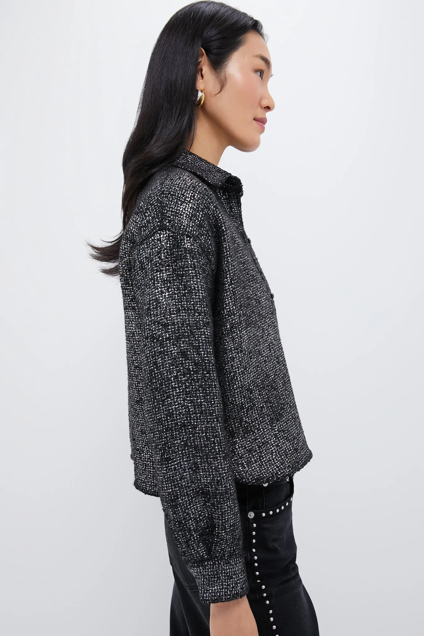 Metallic Tweed Cropped Jasper Button Down