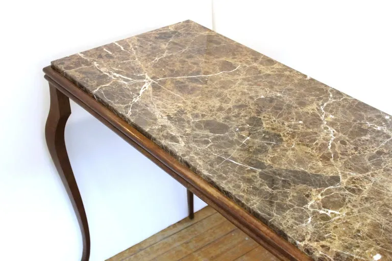 Modern Console Table with Cabriole Legs and Marble Top