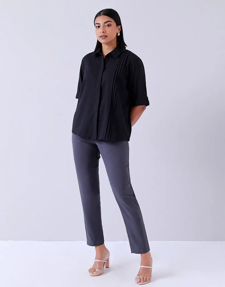 Pintuck Blouse with Roll Tab Sleeves