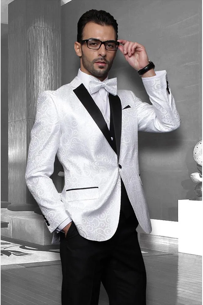 "Bellagio" White 1-Button Notch Tuxedo (4-Piece Set)