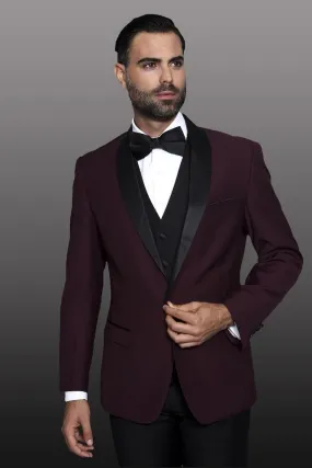 "Encore" Burgundy 1-Button Shawl Tuxedo (4-Piece Set)