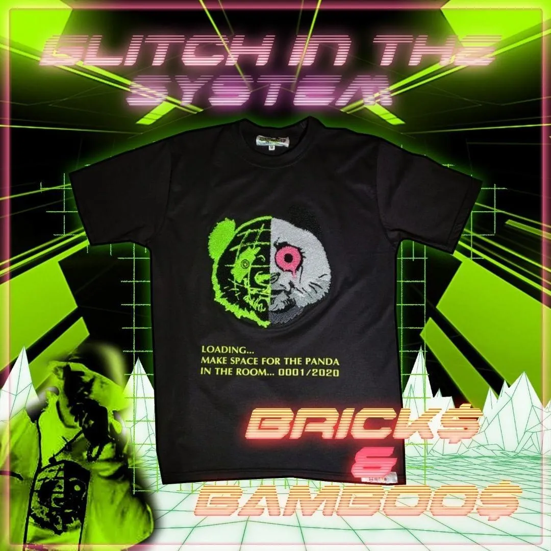 "GLITCH IN THE SYSTEM" T-Shirt. Chenille   Rubber Patches   Glow In The Dark Ink.