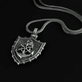 Sailor Ship Wheel Anchor Necklace 925 Silver Men's Pendant with Wheat Link Chain