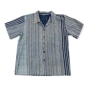 Short Sleeve Open Collar Shirt - Indigo Stripe