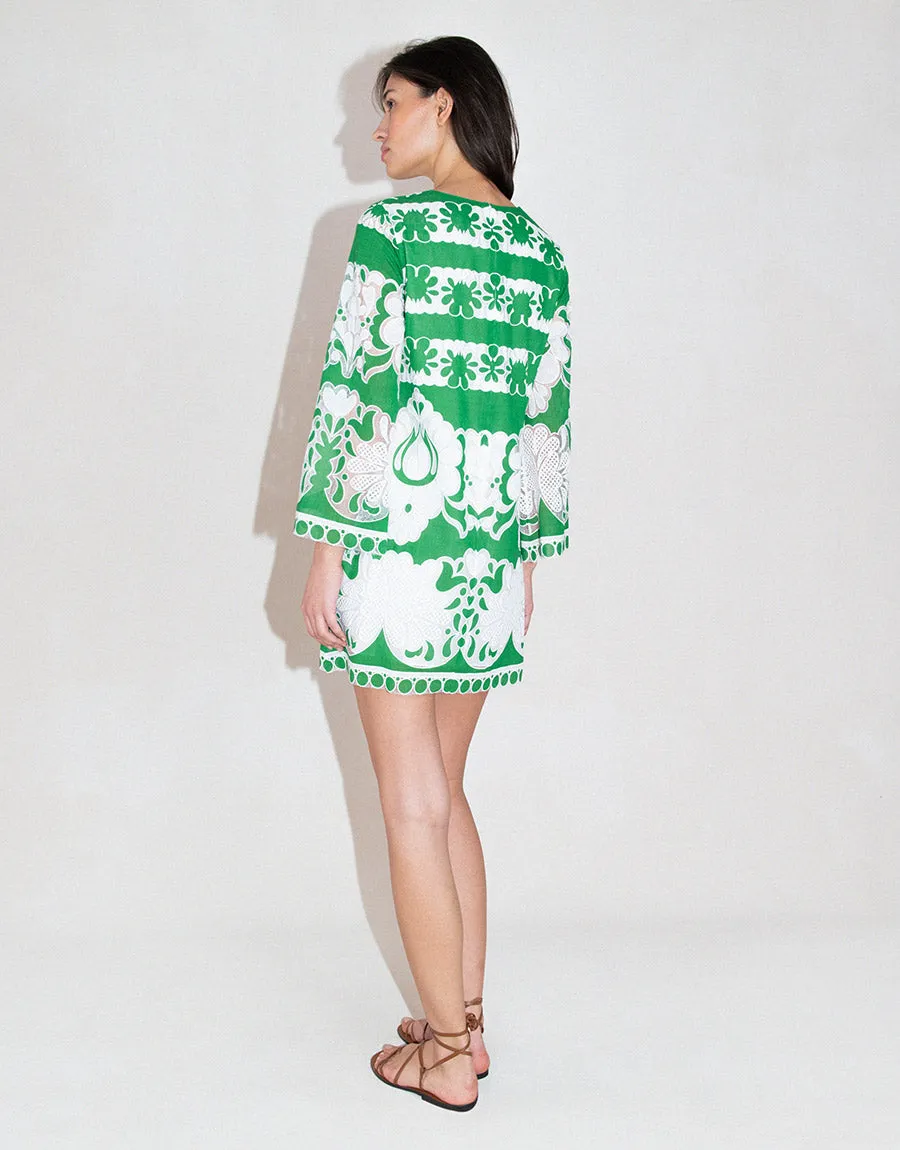 Stevie Burn Out Mini Dress - Green/White