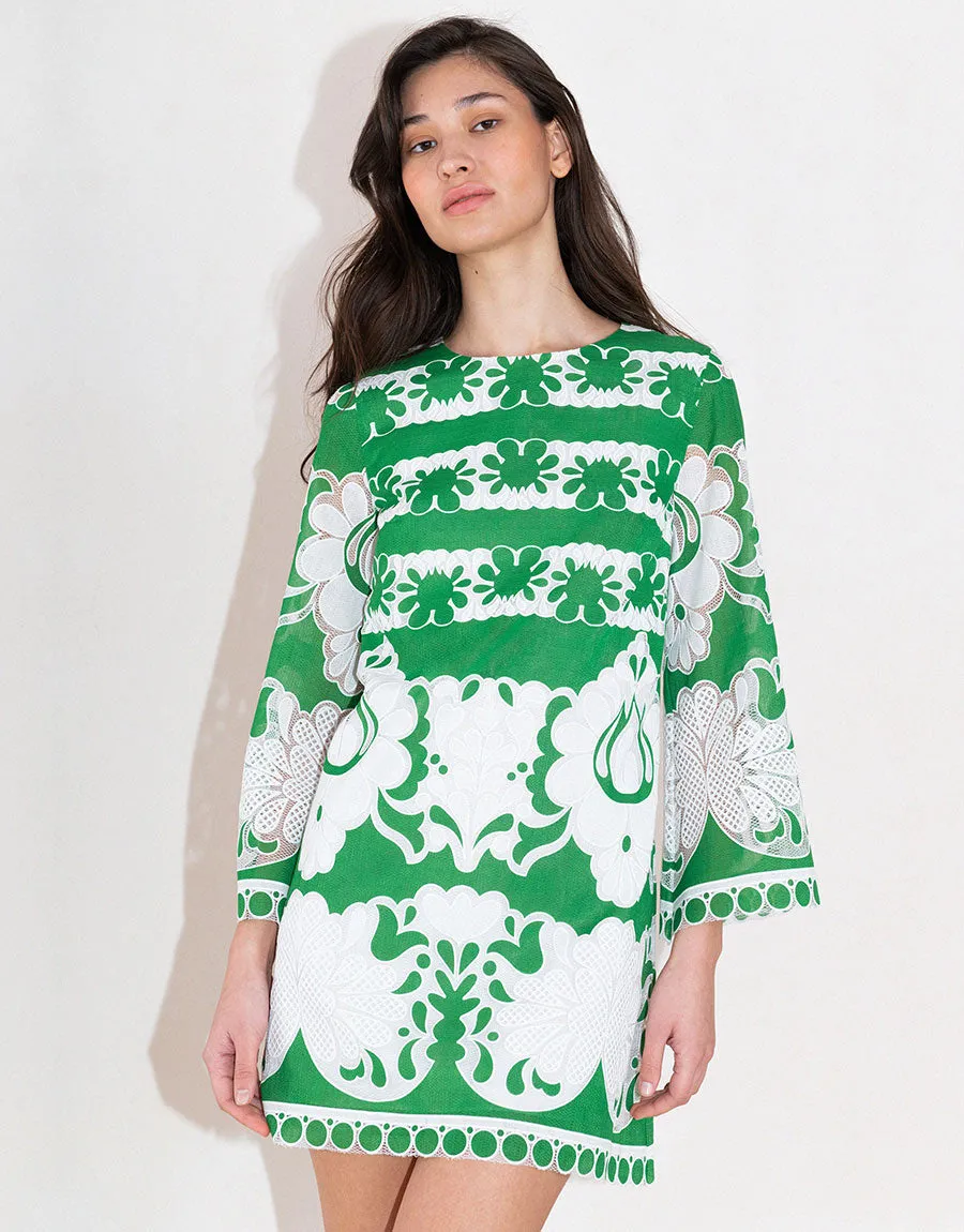 Stevie Burn Out Mini Dress - Green/White