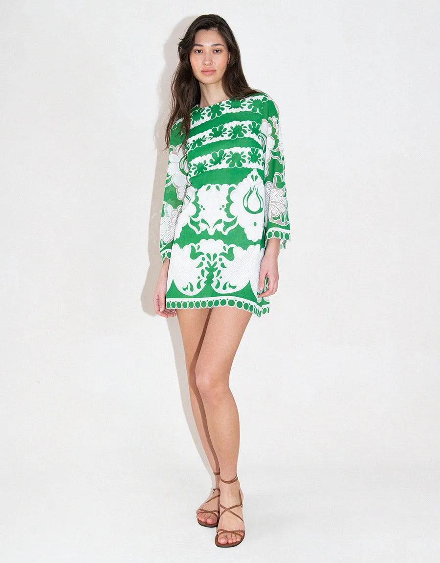 Stevie Burn Out Mini Dress - Green/White