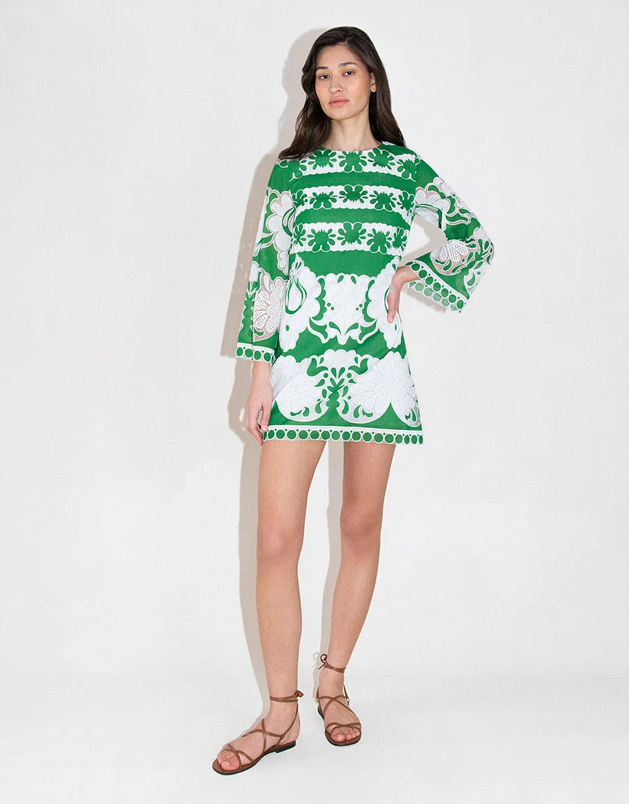 Stevie Burn Out Mini Dress - Green/White