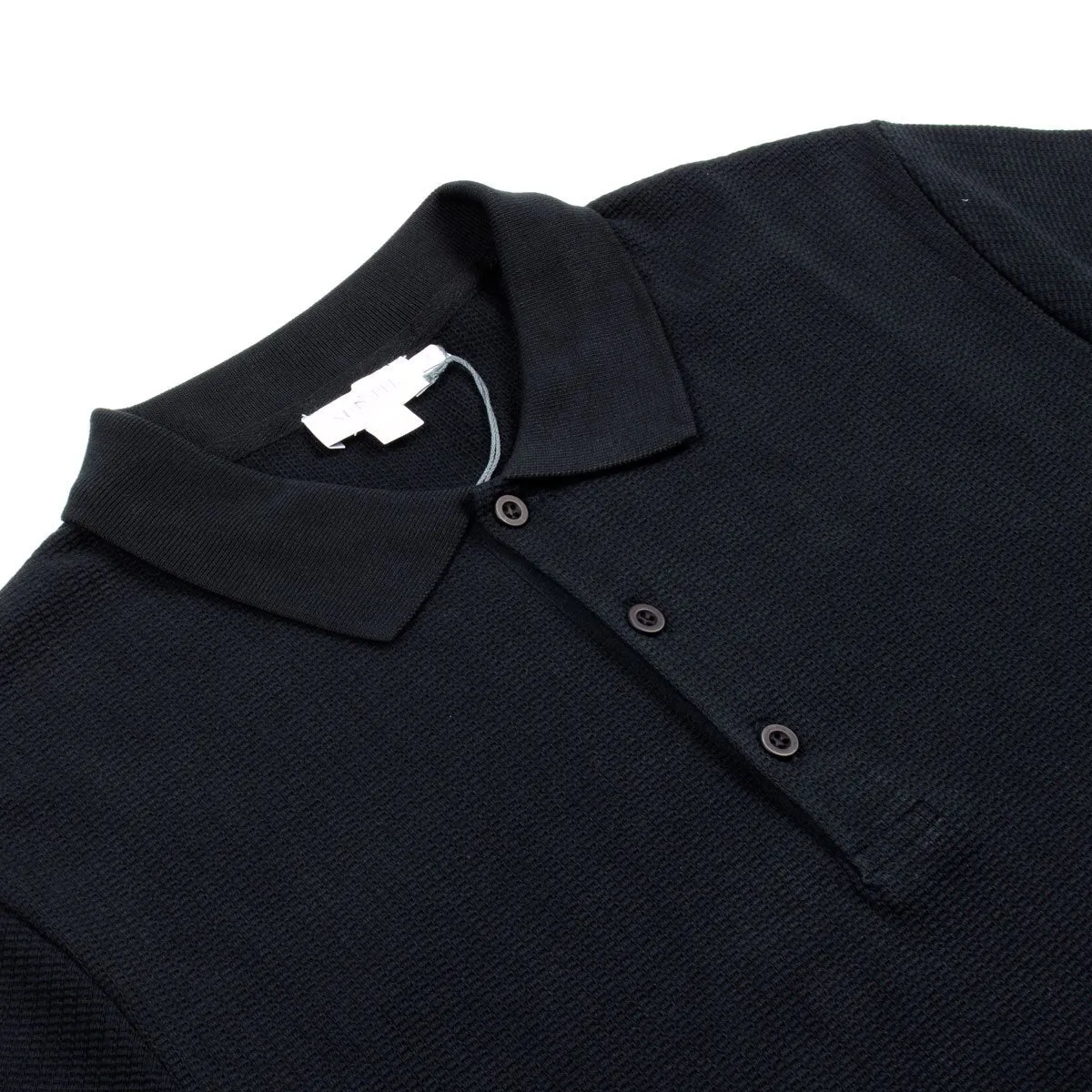 Sunspel - Long Sleeve Textured Polo - Black