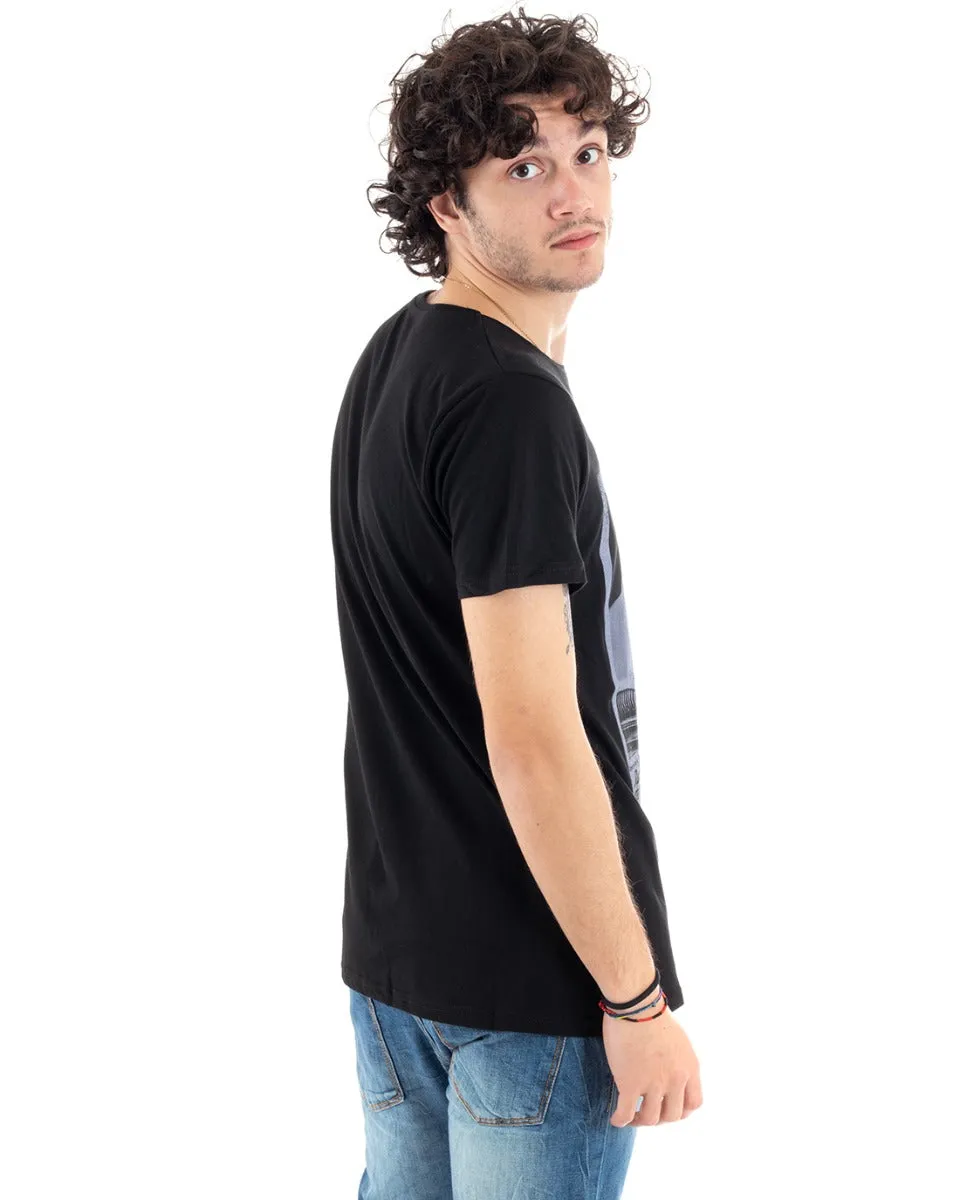 T-Shirt Uomo Mezza Manica Stampa Chicago Girocollo Nera GIOSAL-TS2825A