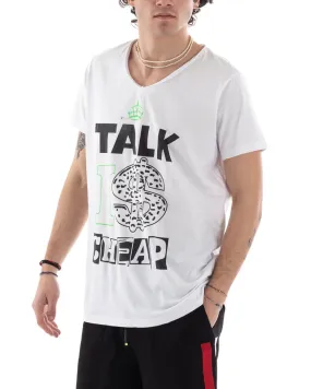 T-Shirt Uomo Mezza Manica Stampa Scritte Dollari Girocollo Slim GIOSAL