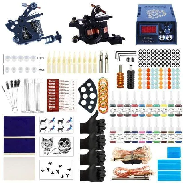 Tattoo Kit Tattoo Machines Gun With Ink Power Supply Tattoo Grips Complete Tattoo Set Accessories Supplies Body Art Tools