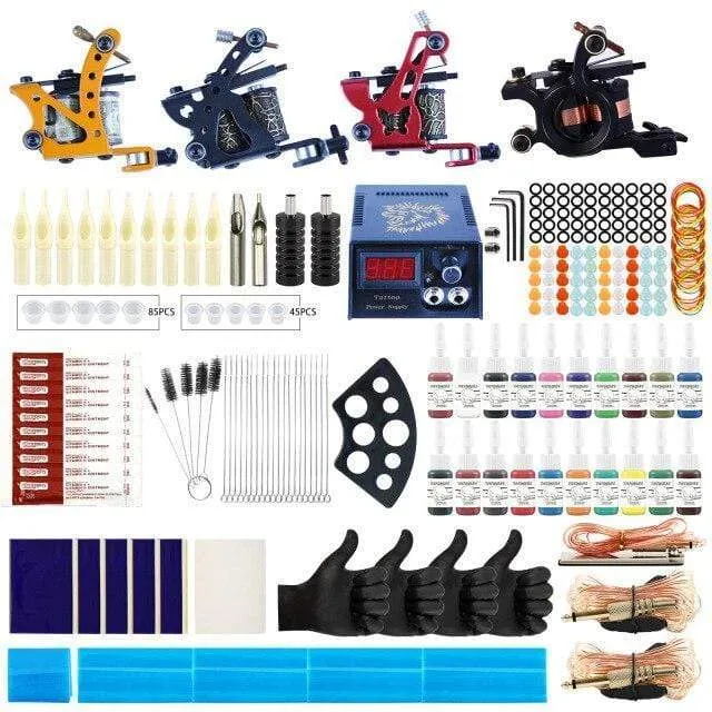 Tattoo Kit Tattoo Machines Gun With Ink Power Supply Tattoo Grips Complete Tattoo Set Accessories Supplies Body Art Tools