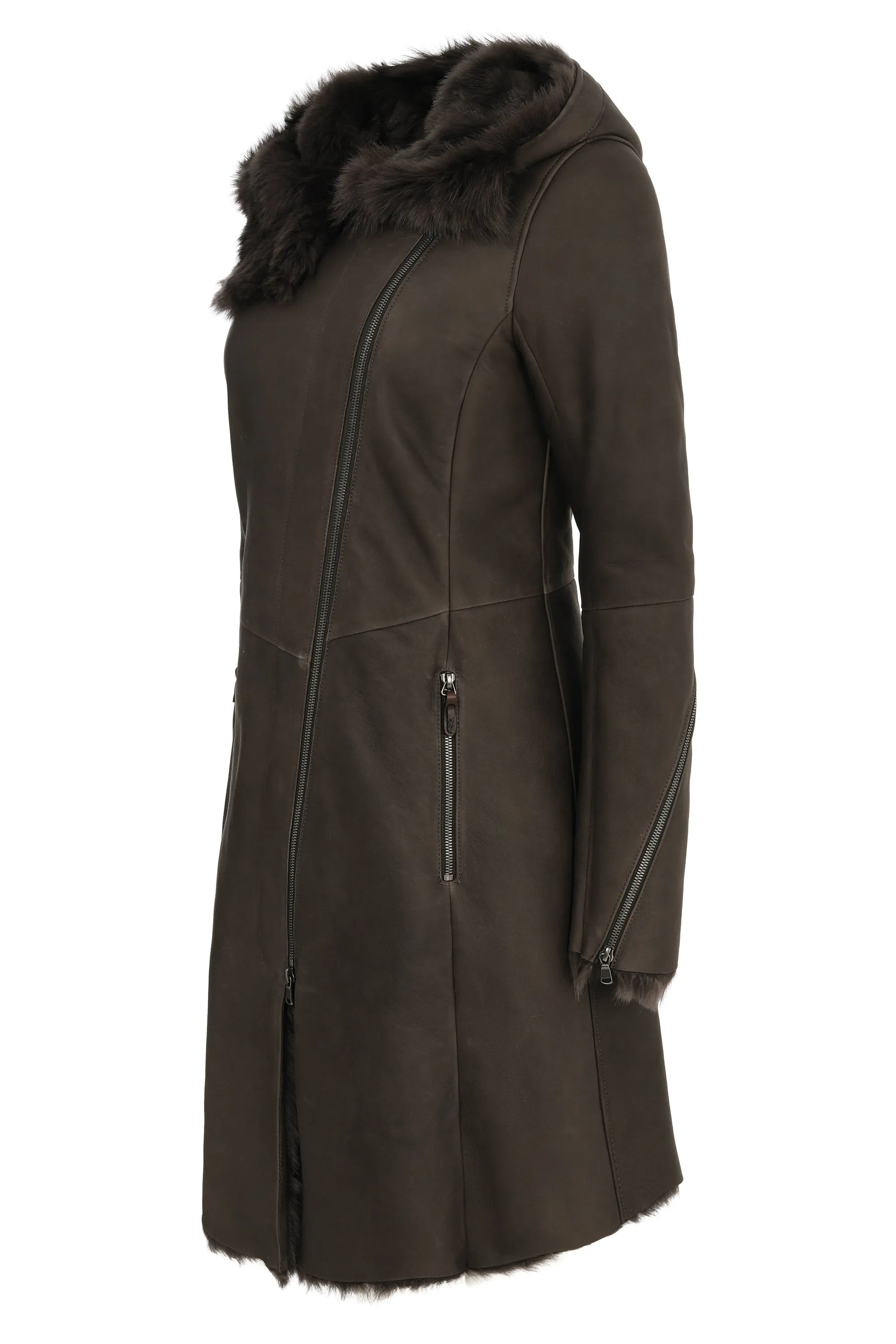 Tessa - Brown Anthracite Shearling Coat