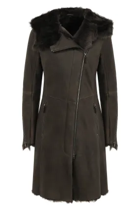 Tessa - Brown Anthracite Shearling Coat