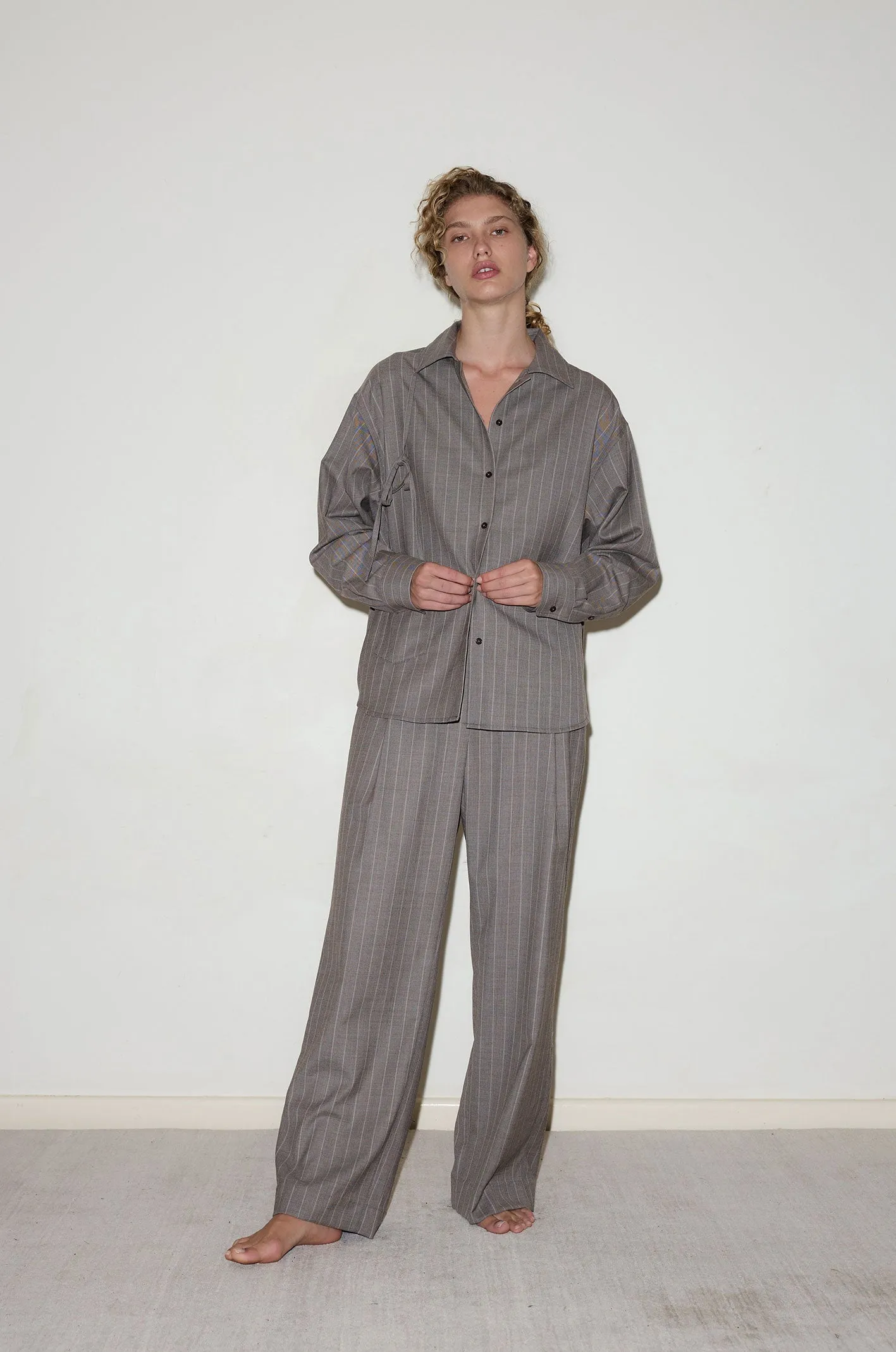 Twin Button Pant - Pinstripe Bark