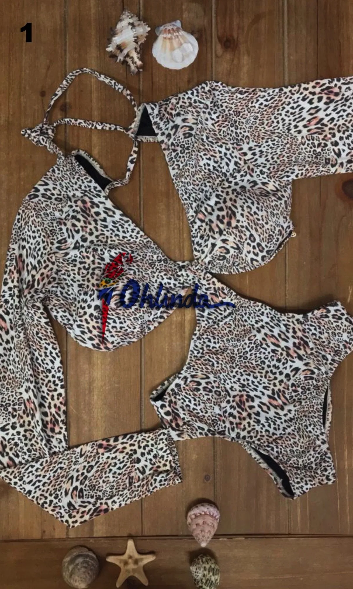 V-Neck Printed Long Sleeve Swimsuit