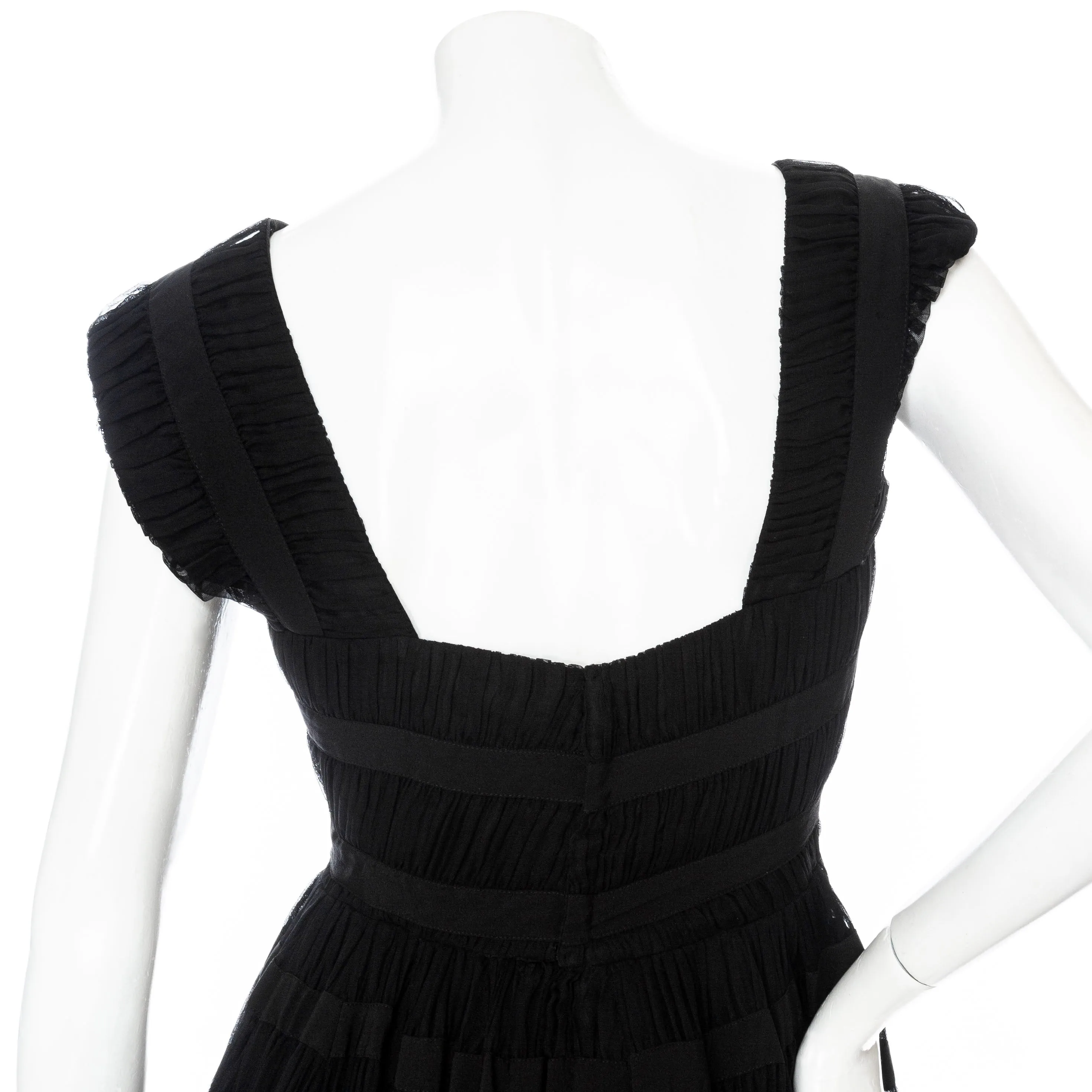 Vintage Black Silk Ruched Stripe Fit and Flare Cocktail Dress