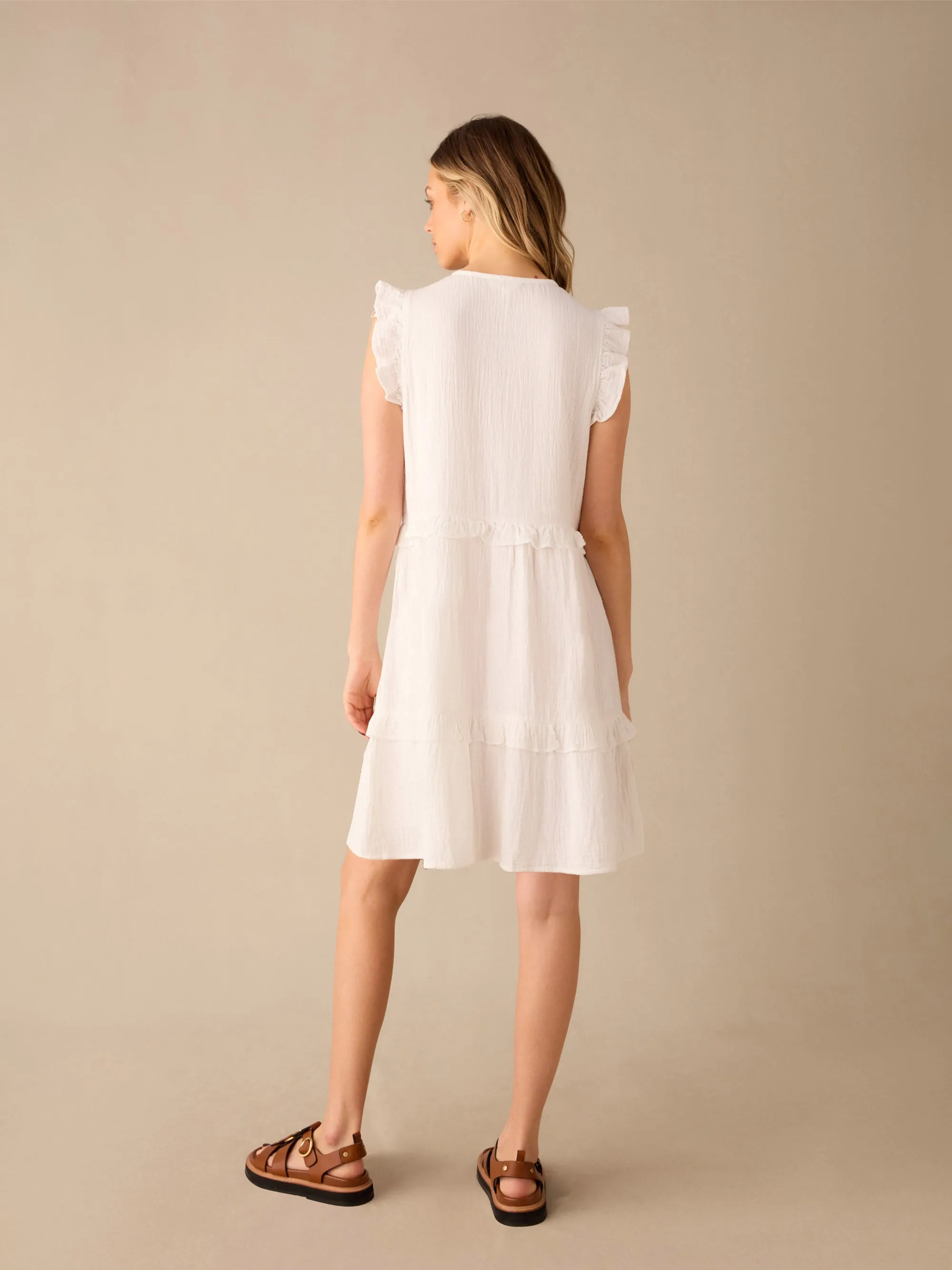 White Frill Detail Cheesecloth Dress