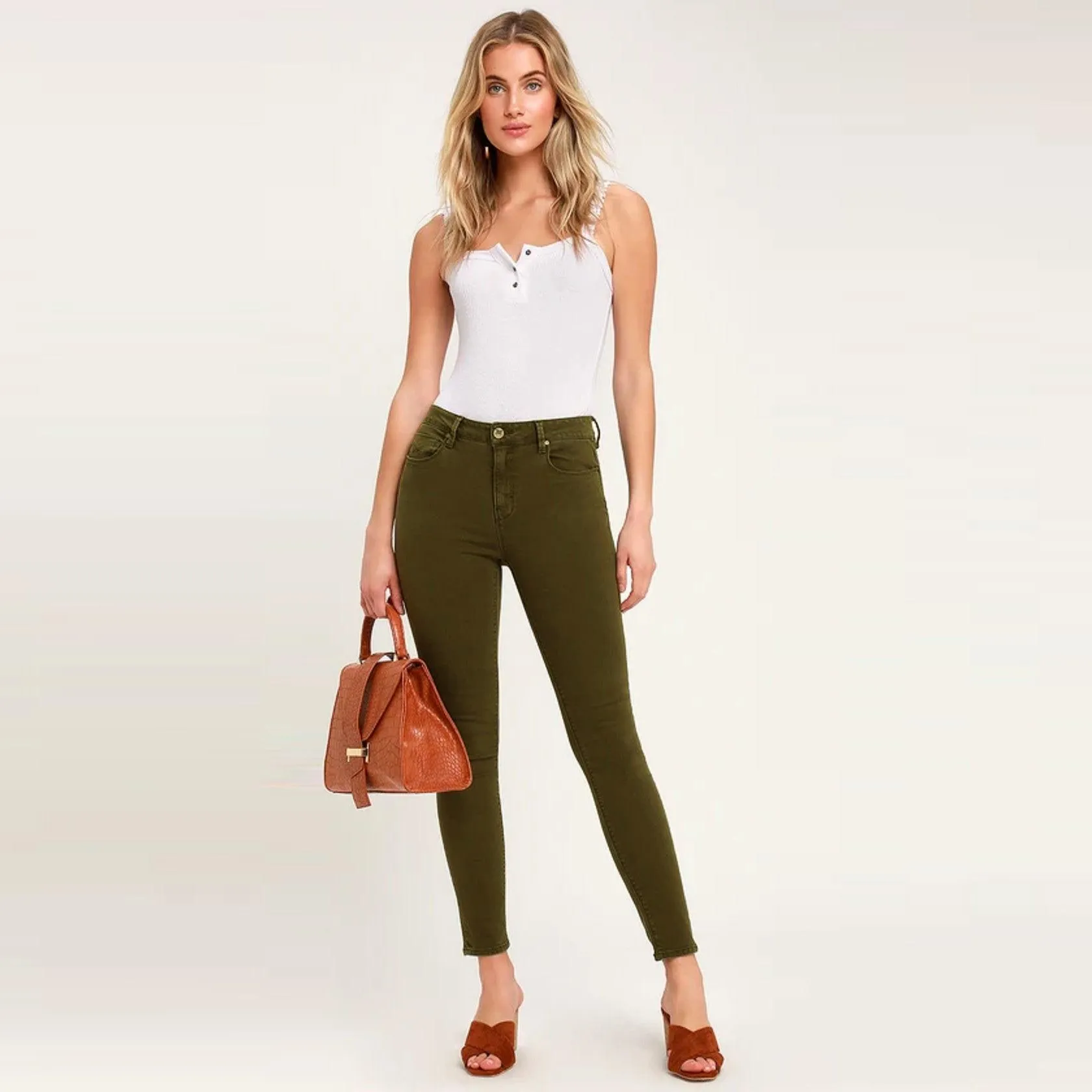 Women olive 'super skinny' stretch jeans (LE-2119)