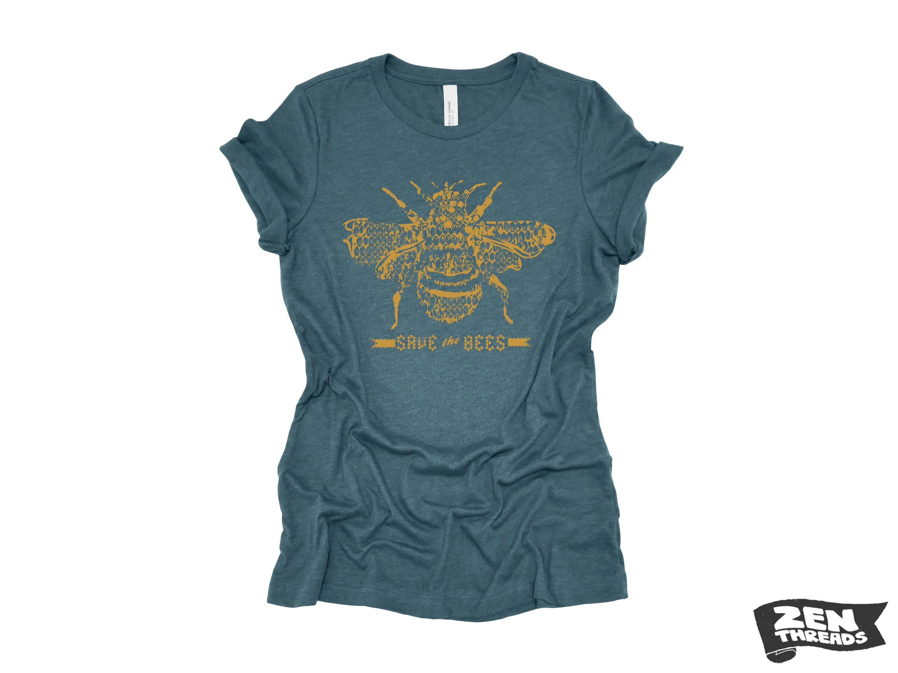 Women's Save the Bees Eco Printed Relaxed Crew T-Shirt - Zen Threads Beekeeper Tee (Multiple Colors)