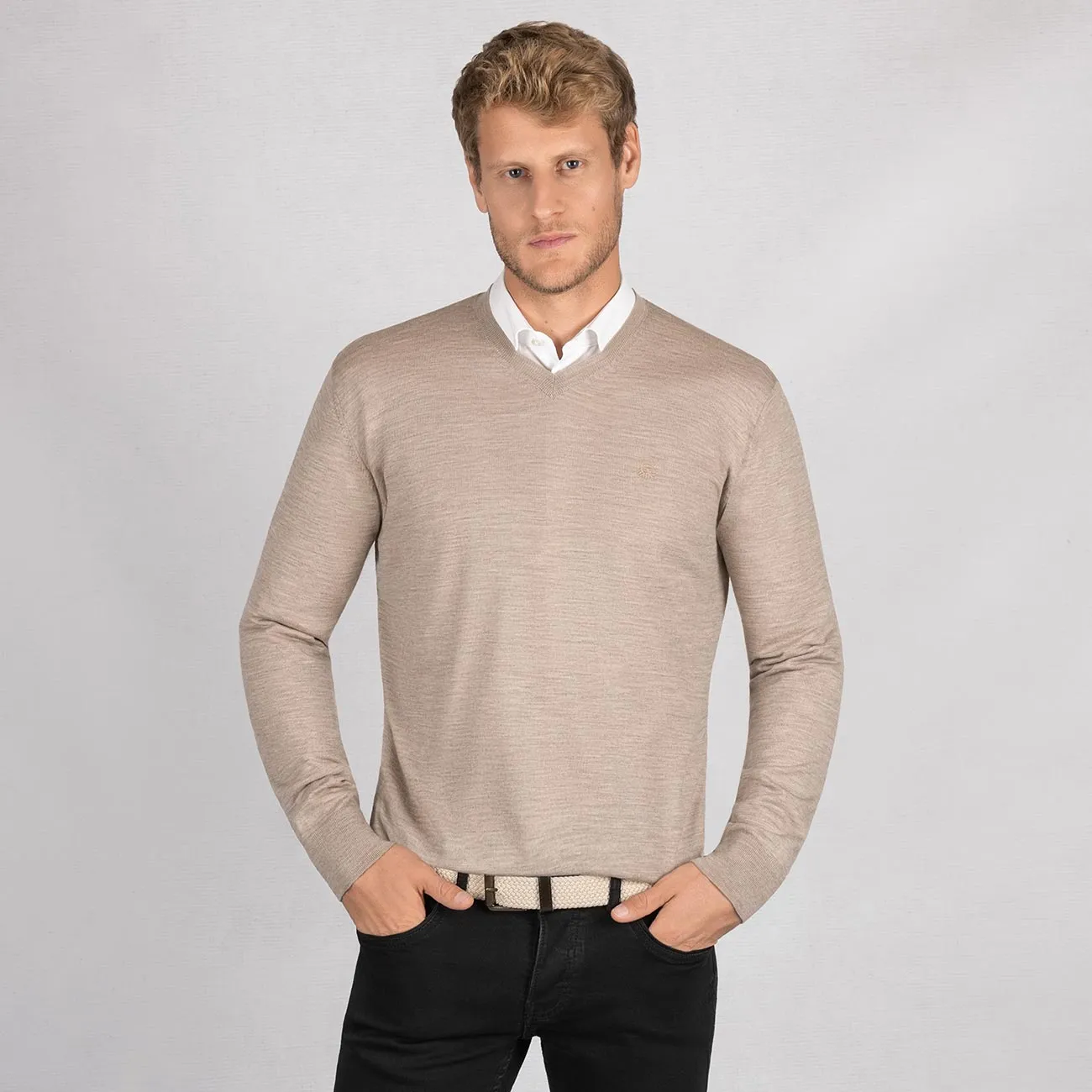 Wool Pullover Light V Neck Men